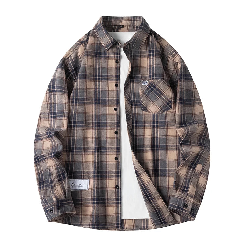 Herbst Langarm Blau Lose Herren Casual Hemd