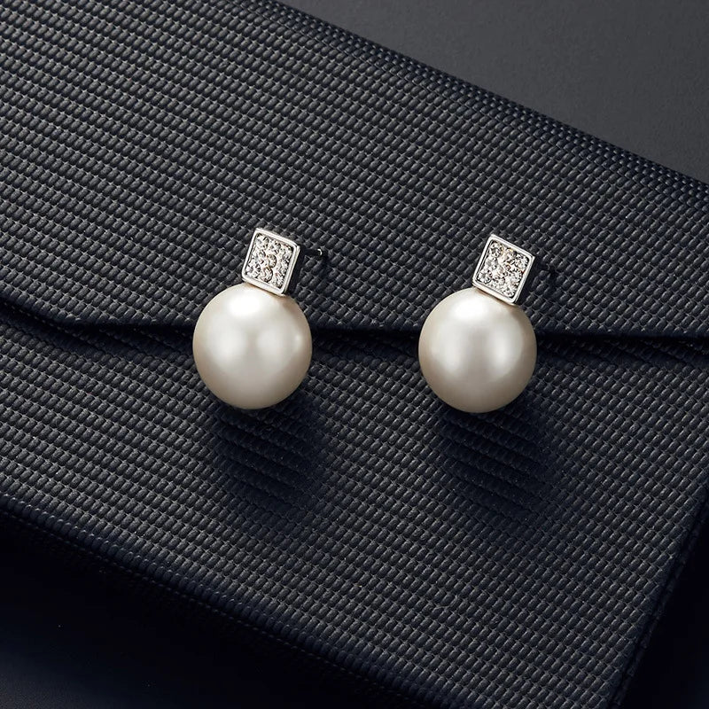 2 PCS Imitation Pearl Pendant Women Necklace Earring Stud Set