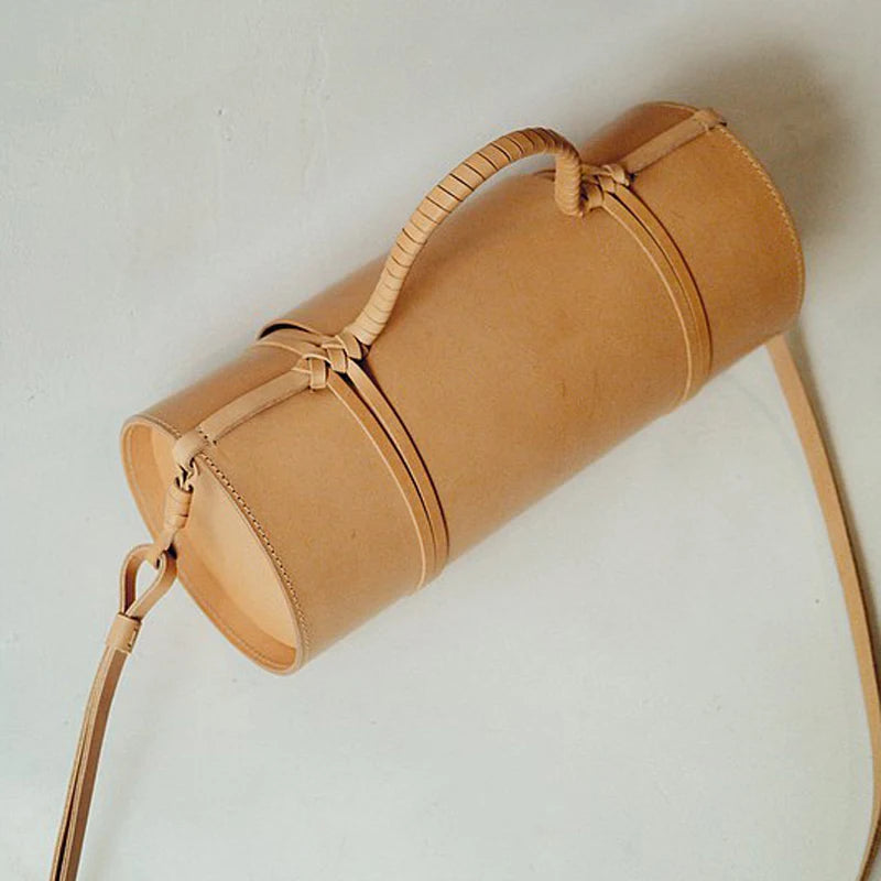 Luxury Designer Barrel Shape Retro Personality Weave Portable Shoulder Crossbody Bags