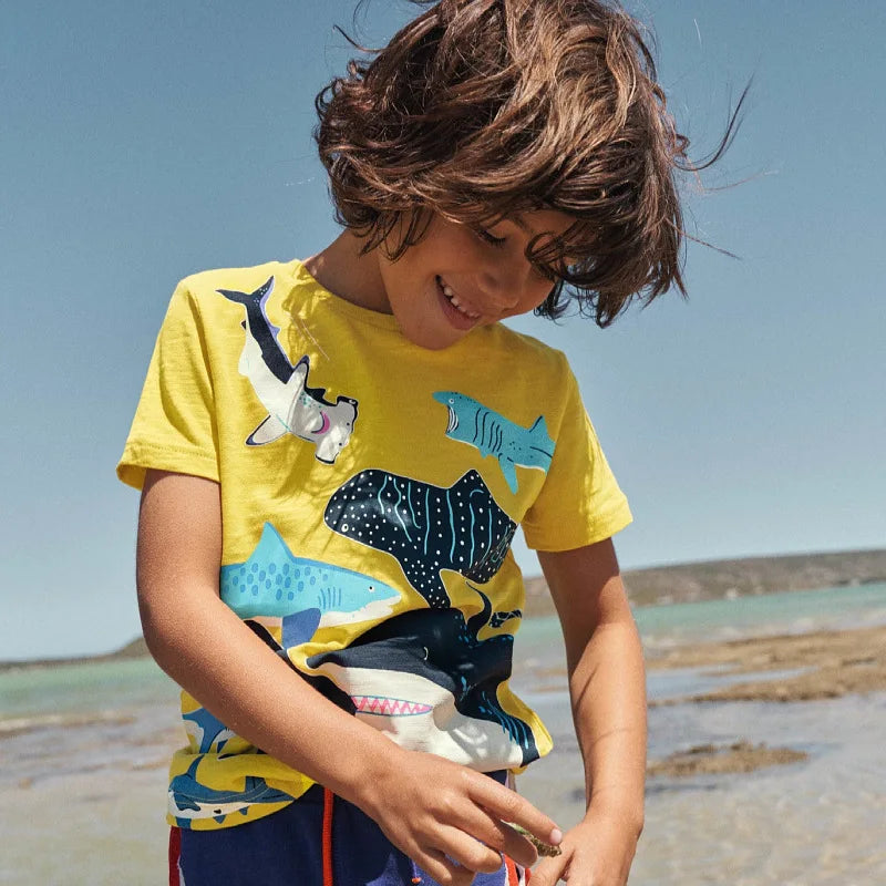 New Summer Cotton Short Sleeve Cartoon Whale Luminous T-shirts