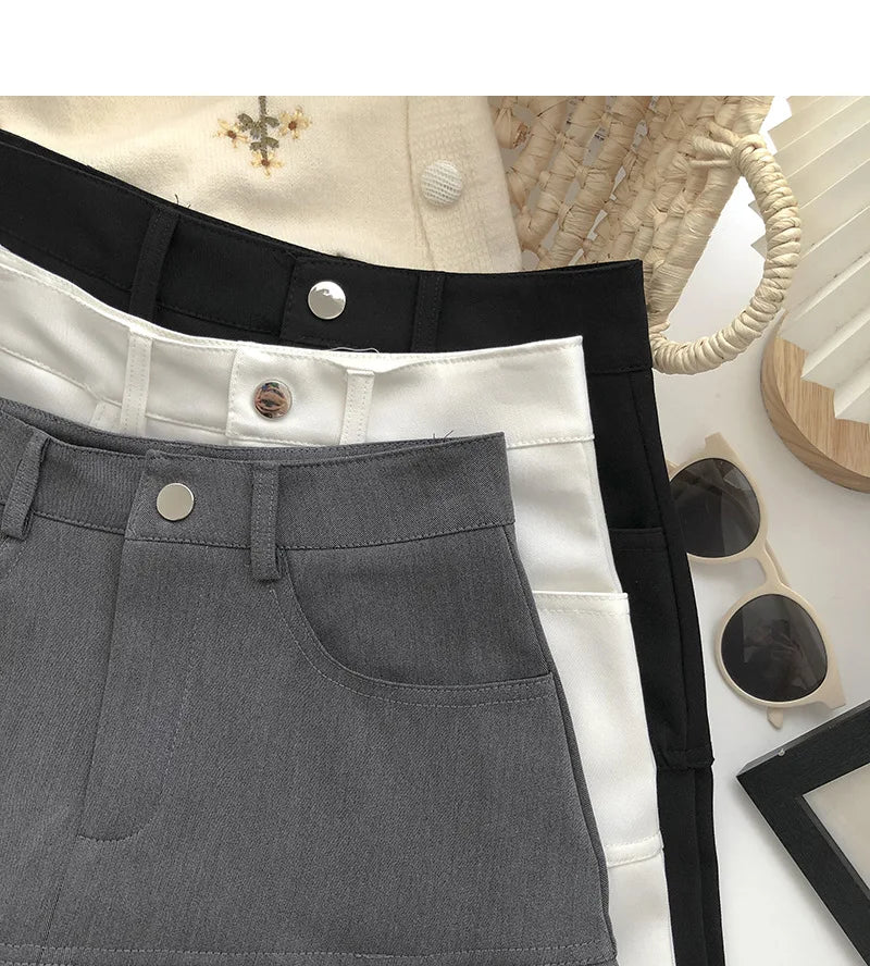 Vintage High Waist Pleated Skirt Women College Style with Safety Pants