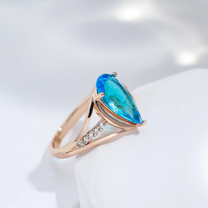 Kinel Luxury Blue Natural Zircon Big Ring