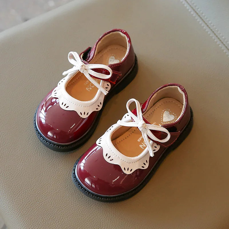 New Elegant Patent Leather Bowknot Children Flat Shoes