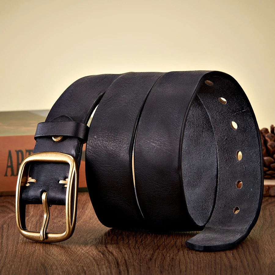 3.8CM Real Genuine Thick Leather Belt
