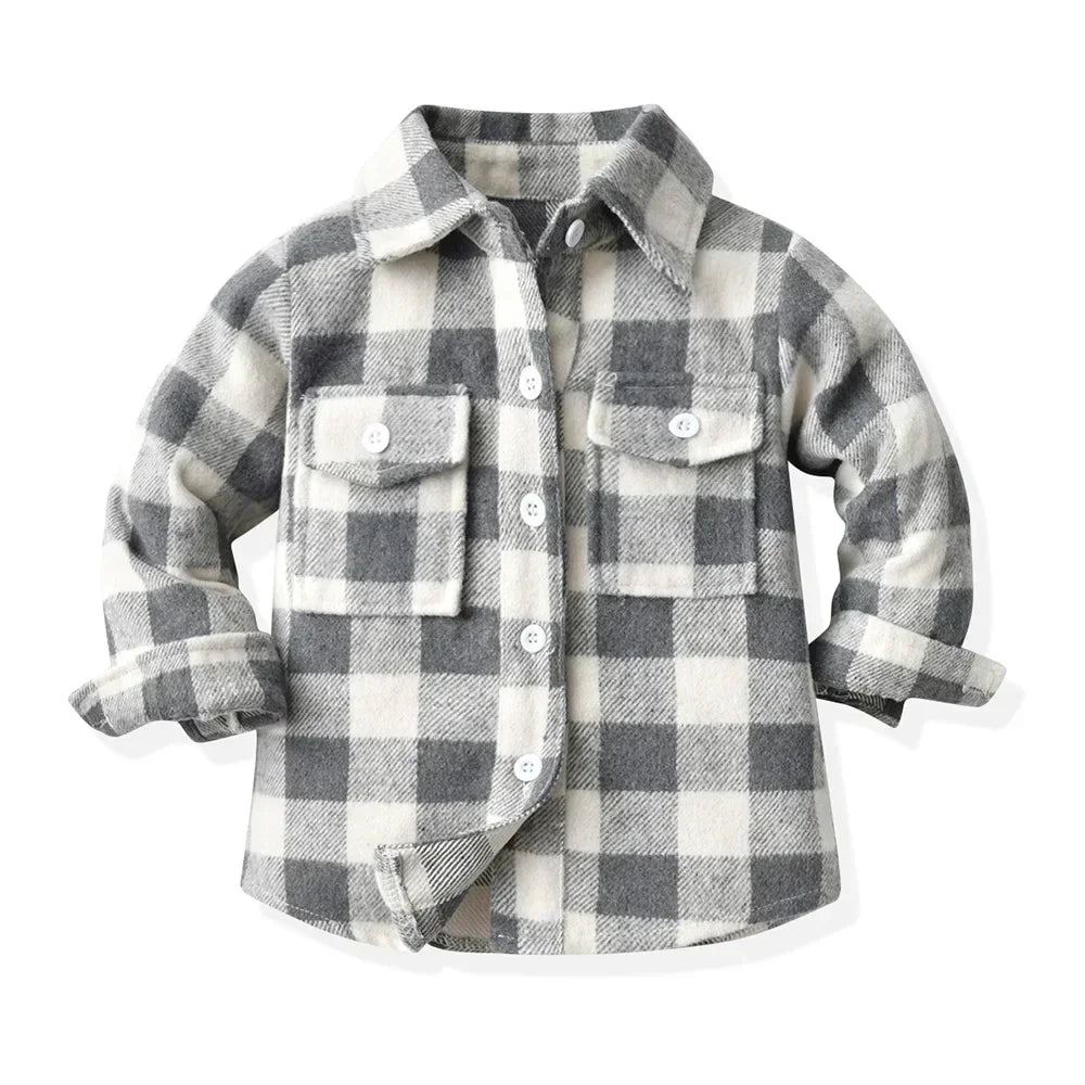 Children's Autumn Plaid Long Sleeved Shirt