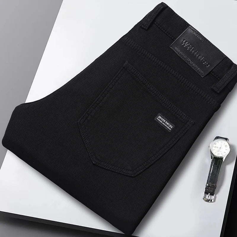 Autumn Black Men Business Casual Stretch Classic Denim Pants