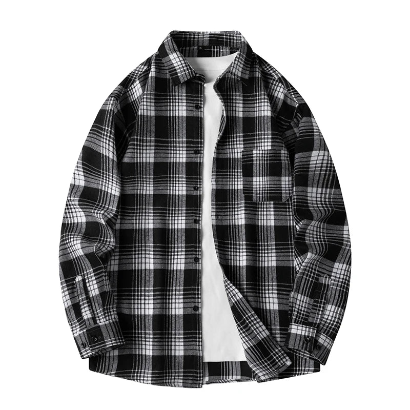 Herbst Langarm Blau Lose Herren Casual Hemd