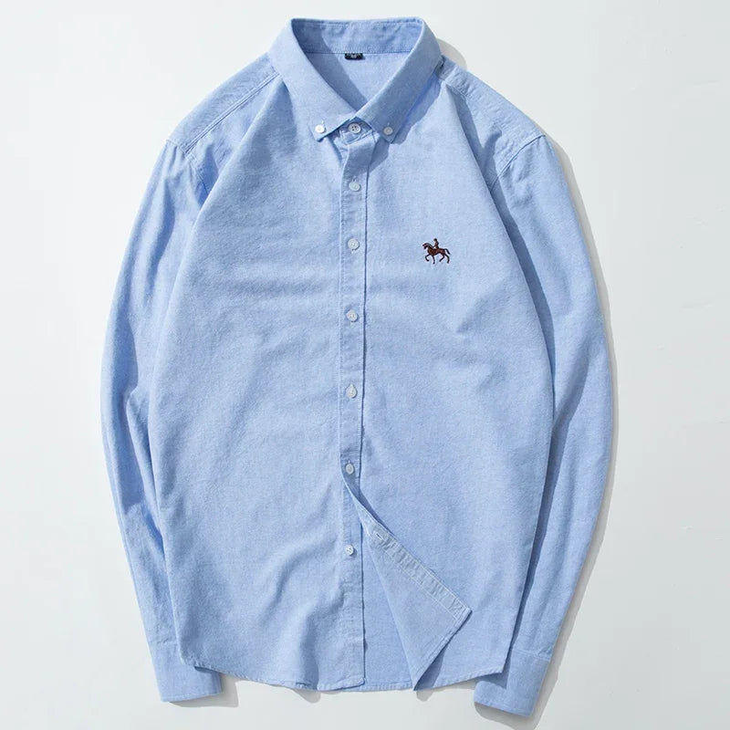 DVEL Herren Oxford Hemd Langarm Reine Baumwolle
