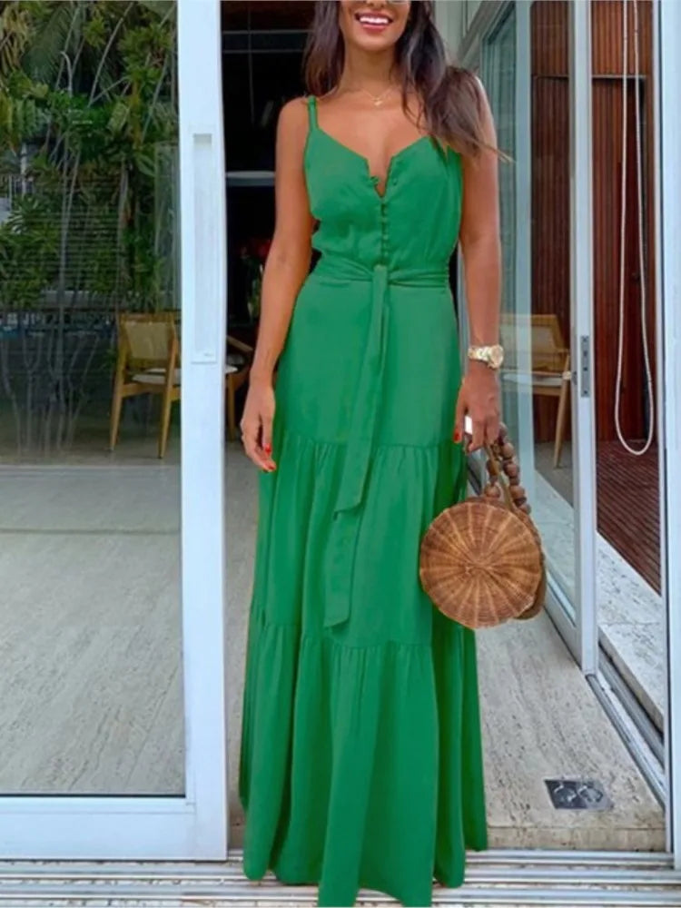 Women Summer Button With Belt White Dresses