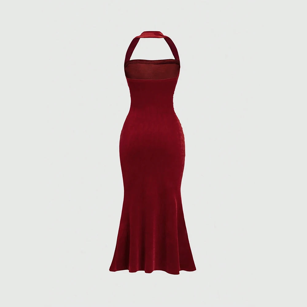 Mia Muse Women's Elegant Plain Sleeveless Halter Neck Wrap Maxi Prom Dresses