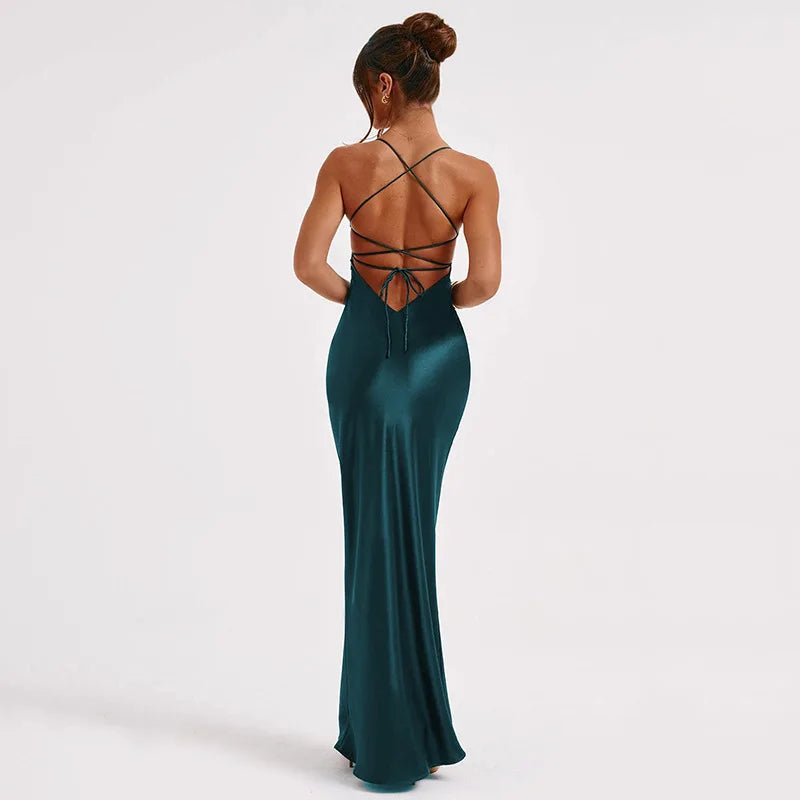 Sexy Backless Bandage Party Maxi Lace Up Slip Club Dress
