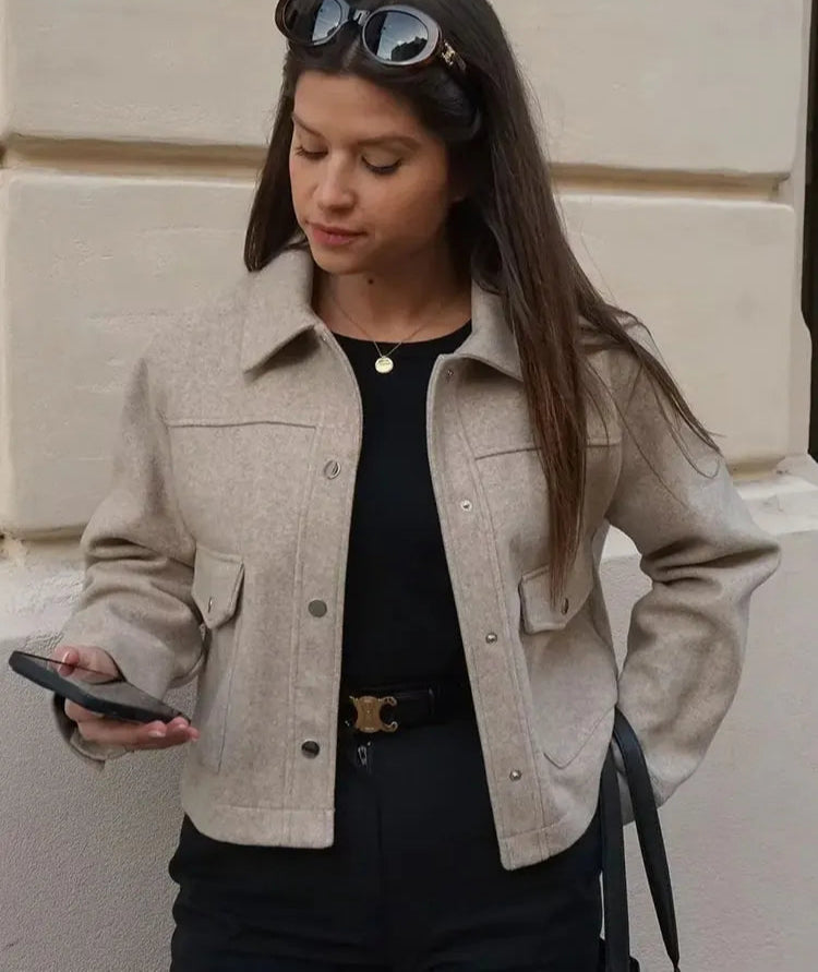 Womens Autumn Fashion Solid Front Pockets Button Long Sleeve Jacket