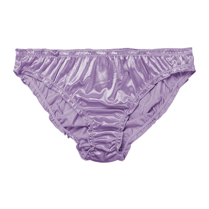 New Frill Trim Satin 100% Ice Silk Seamless No Show Underwear