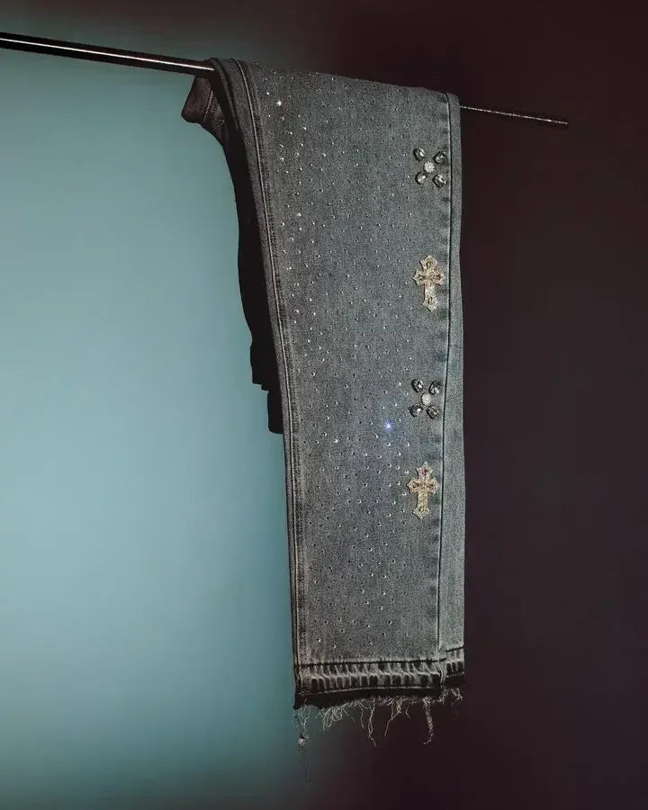 Männer Harajuku Hip Hop Kreuz Grafik Jeans