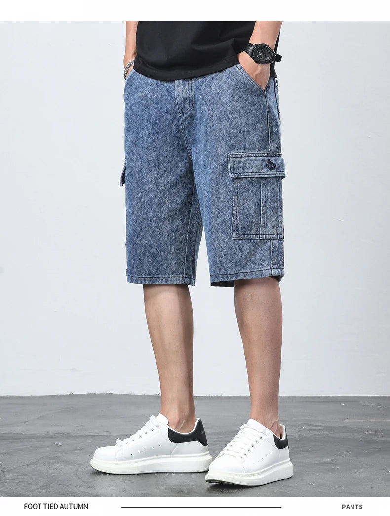 Denim Shorts for Men's Cargo Pants Baggy Bermuda Jeans Male Beach Pants