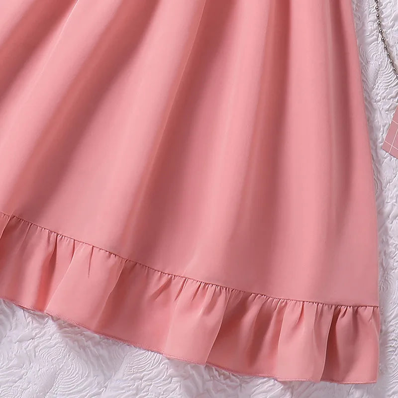 Sommer Kinder Mode Rosa Kurzarm Hohe Taille A-linie Prinzessin Kleid
