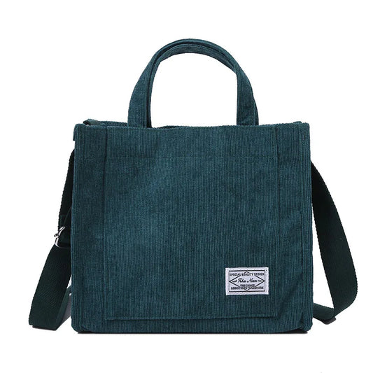 Damen Cord Schultertaschen mit Reißverschluss
