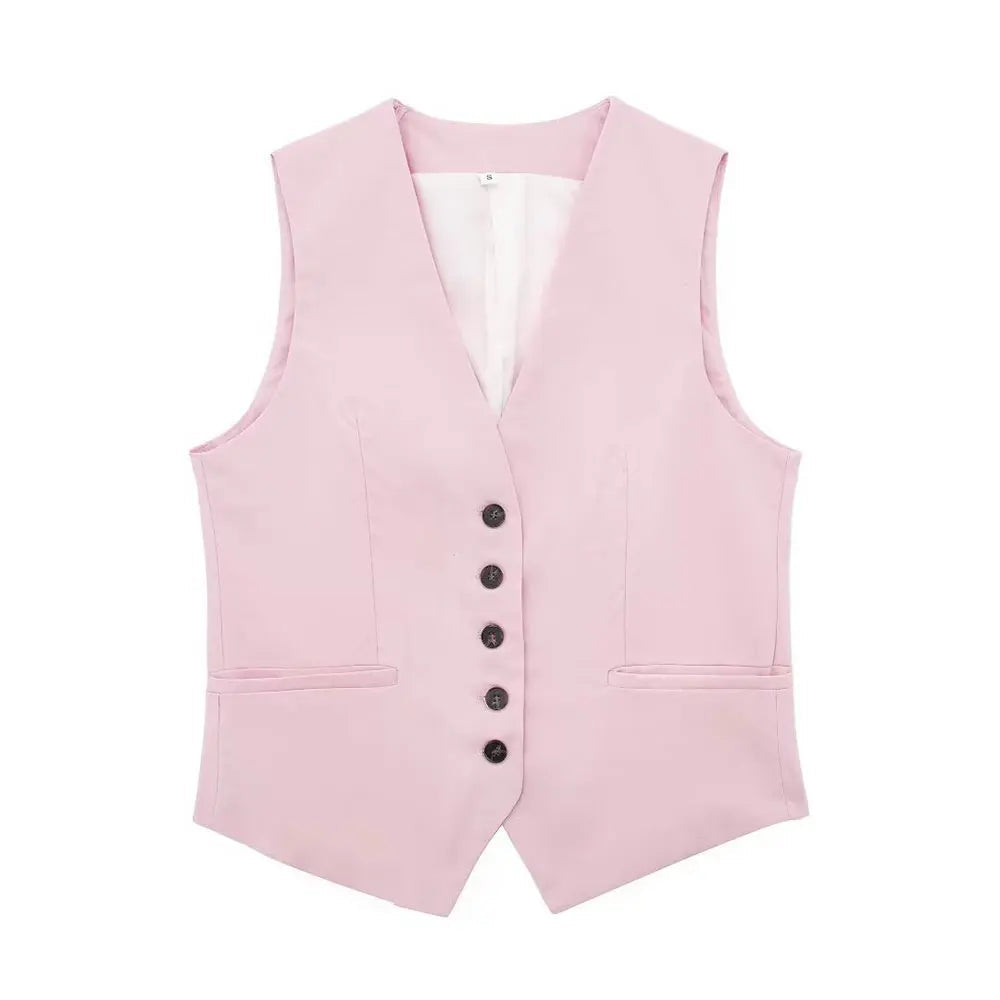 Women Fashion Plain Linen Tops Vest