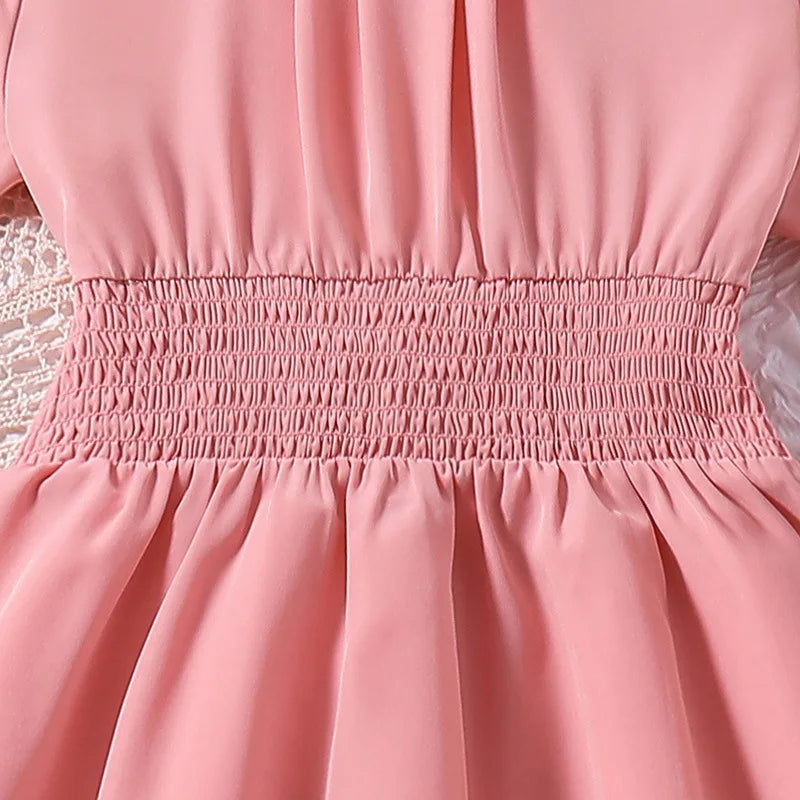 Sommer Kinder Mode Rosa Kurzarm Hohe Taille A-linie Prinzessin Kleid