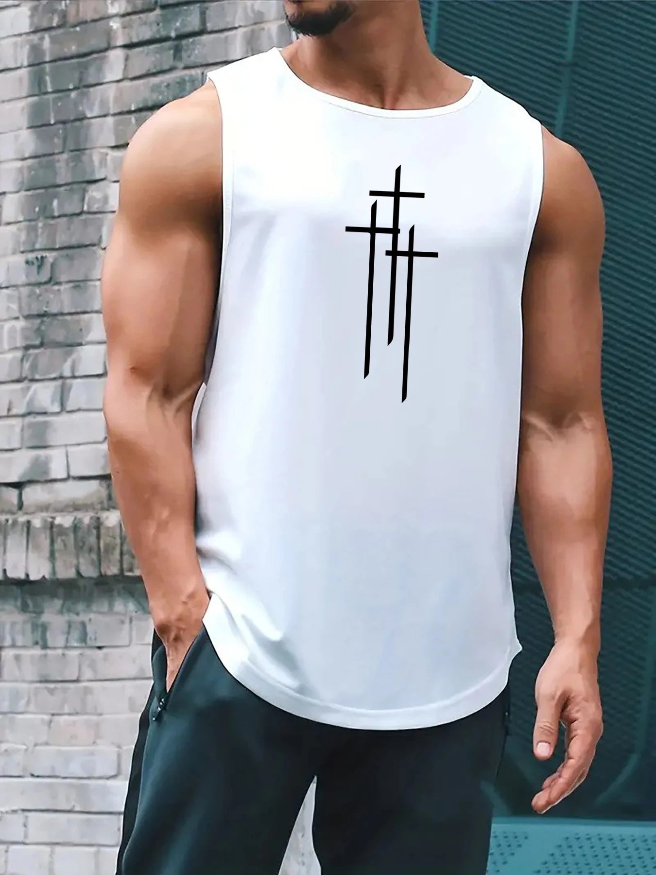 Men's Cross Fitness Loose Size Breathable and Comfortable Round Neck Sleeveless Tank Top