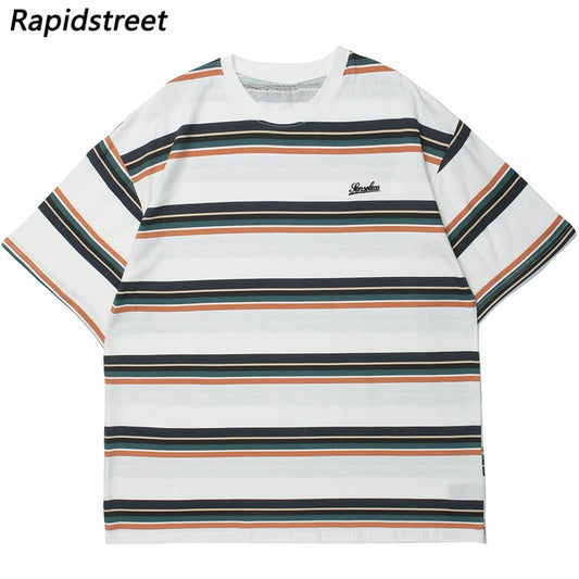 T-Shirt Streetwear Casual Gestreifte Männer Kurzarm Tops