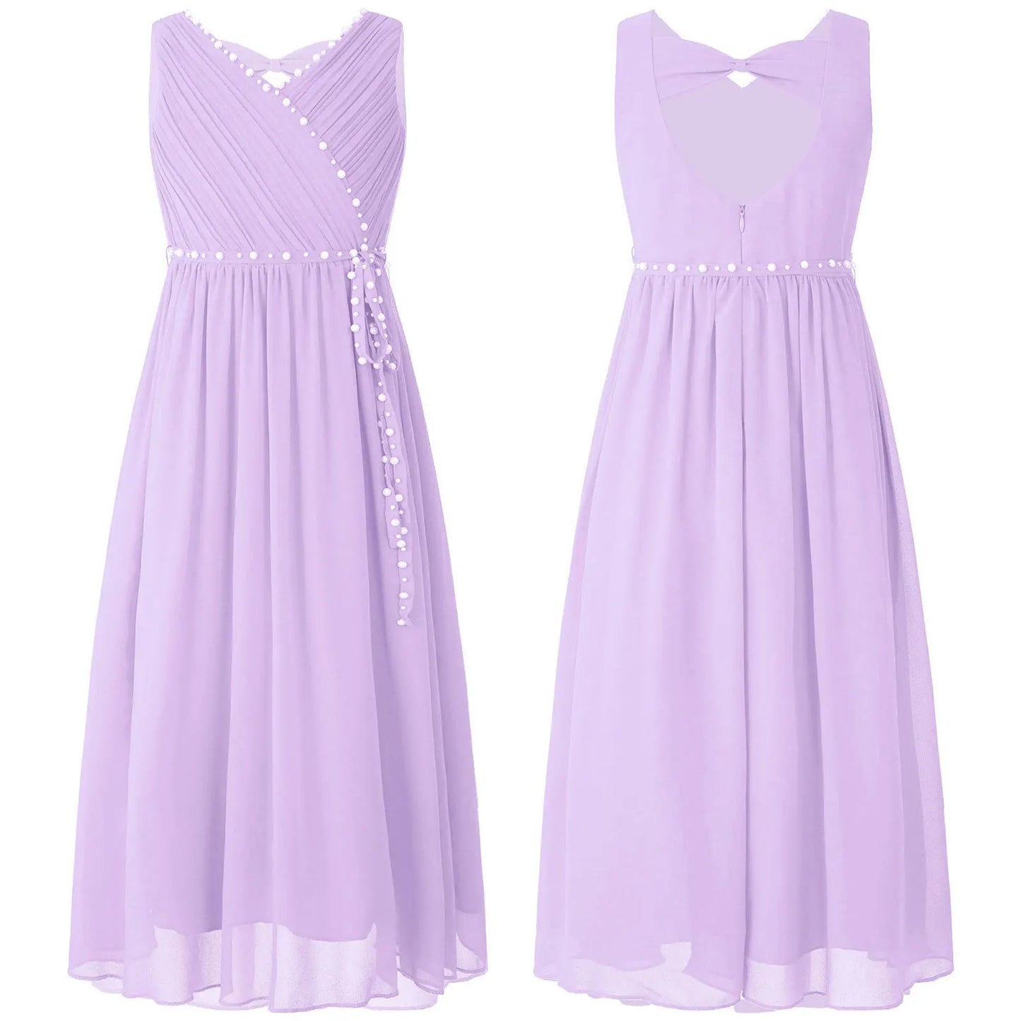 Girls Elegant Beaded Chiffon Party Summer Dress