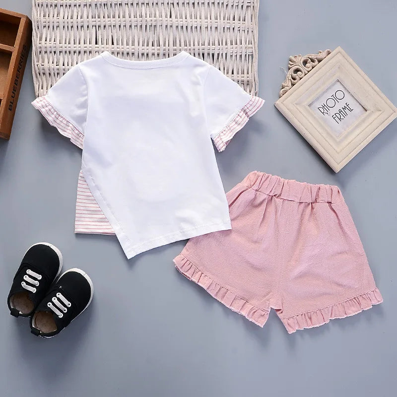 Summer Short Sleeve Cartoon Ice Cream Print T-shirt Pant 2PCS Baby Set