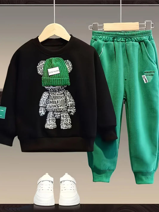 Kid Cartoon Bear Top and Bottom 2 Pieces Set