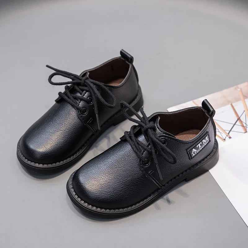 Kids Leather Four Seasons Versatile Black Shoes