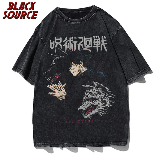 Männer Harajuku Schwarz Gewaschen T-Shirt Hip Hop Streetwear