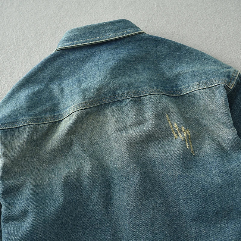 Herbst/Winter Grobes, verwaschenes Denimhemd im Retro-Look