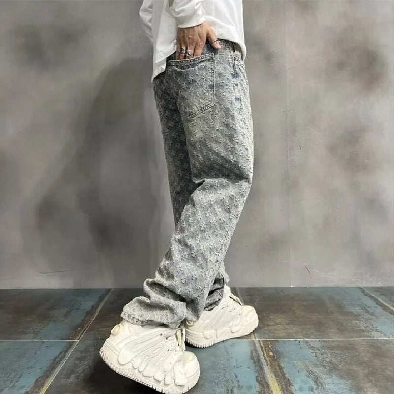 Lockere Jeans mit weitem Bein und geradem Bein für Herren, neues Lift-Muster
