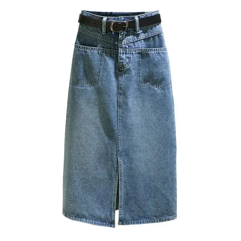 Hohe Taille Vintage Midi Lange Denim Skit
