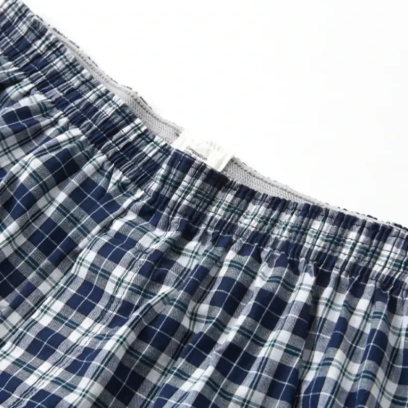 Mens Cotton Casual Plaid Elastic Waistband Boxer Shorts