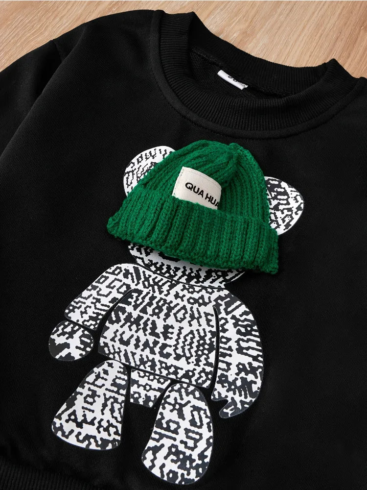 Kid Cartoon Bear Top and Bottom 2 Pieces Set