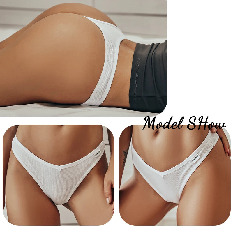 Damen String Tanga aus Baumwolle mit V-Taille und G-String, einfarbig, gestreift