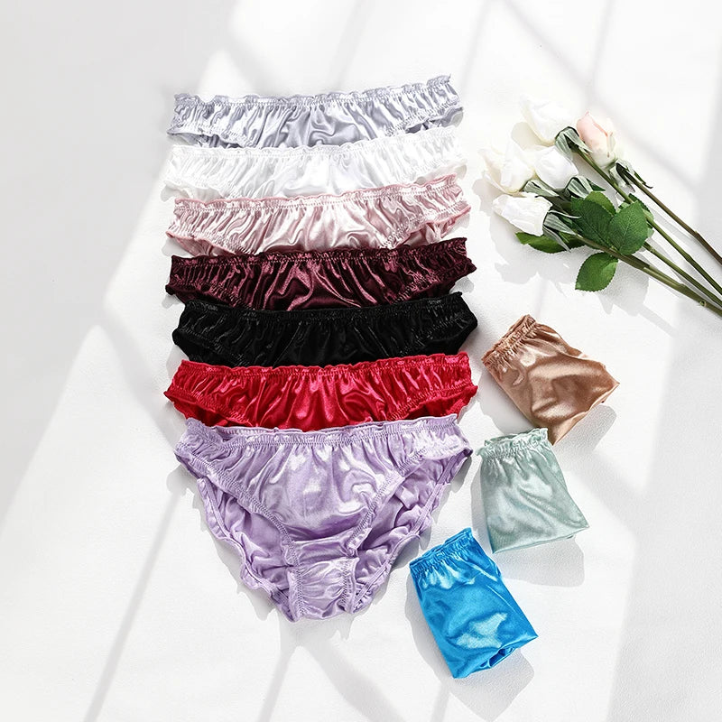 New Frill Trim Satin 100% Ice Silk Seamless No Show Underwear