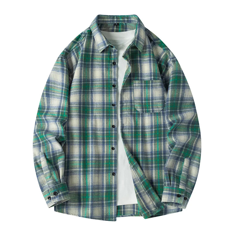 Herbst Langarm Blau Lose Herren Casual Hemd