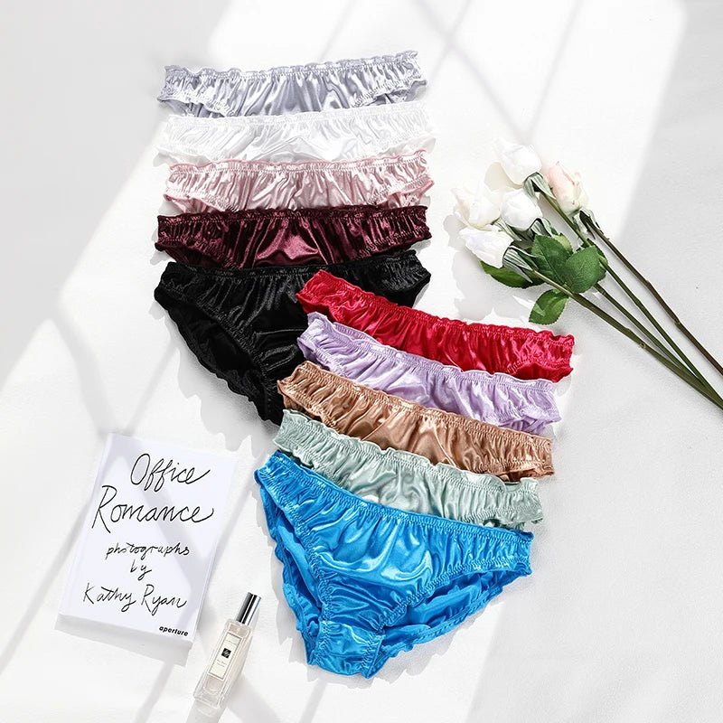 New Frill Trim Satin 100% Ice Silk Seamless No Show Underwear