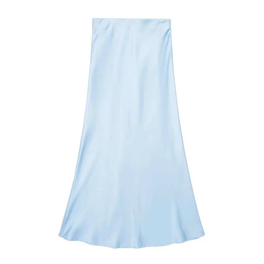 TRAFZA Eleganter, langer Rock aus einfarbigem Satin für Damen