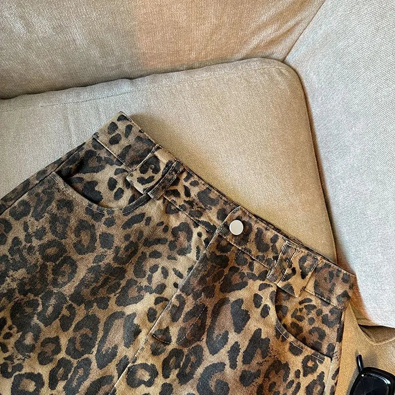 Leopard Print A-word Short Skirt New Anti-light High Waist Hip Wrap Mini Skirt