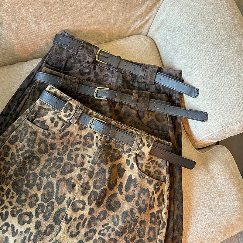 Leopard Print A-word Short Skirt New Anti-light High Waist Hip Wrap Mini Skirt