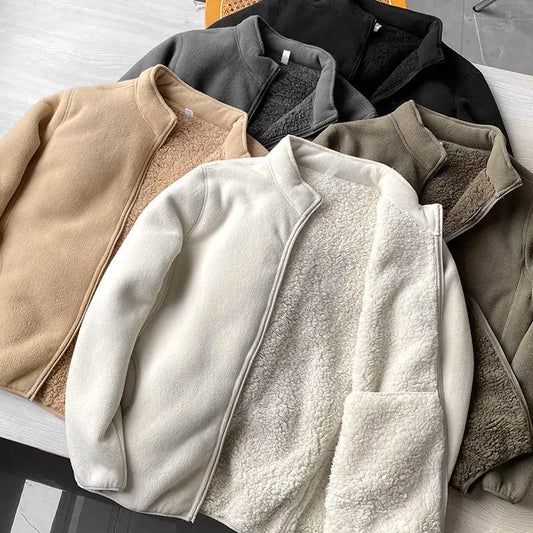 Neuer Winterfleece-Mantel mit Sherpa-Fleece in Volltonfarbe