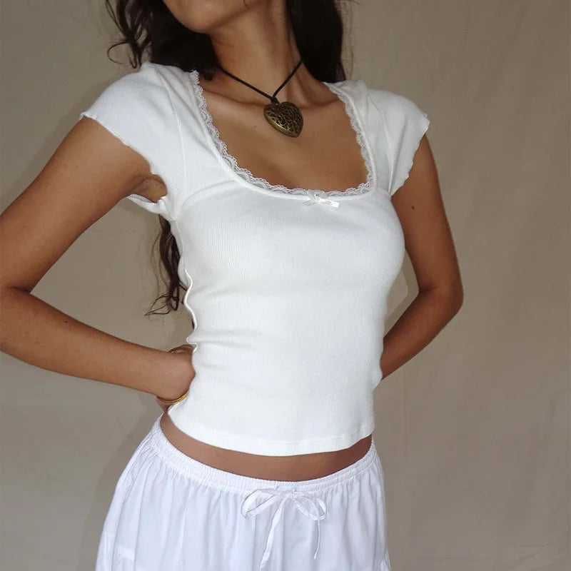 Summer Square Neck Short Sleeve Milkmaid Crop Top