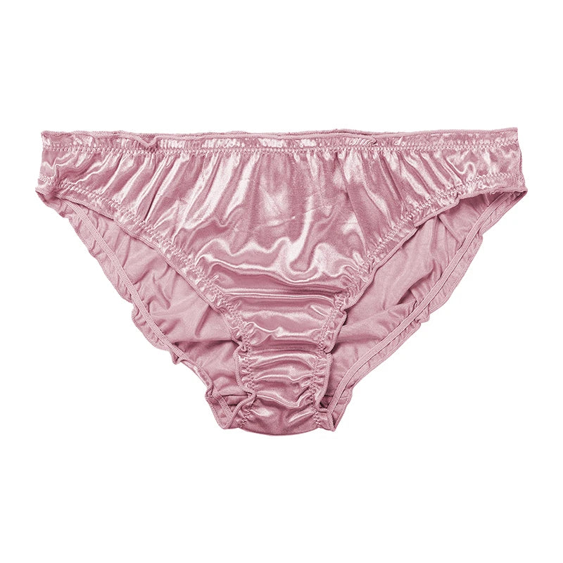 New Frill Trim Satin 100% Ice Silk Seamless No Show Underwear