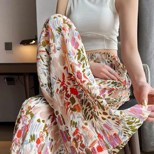 Sommerhose mit dünnem Print und elastischer Taille
