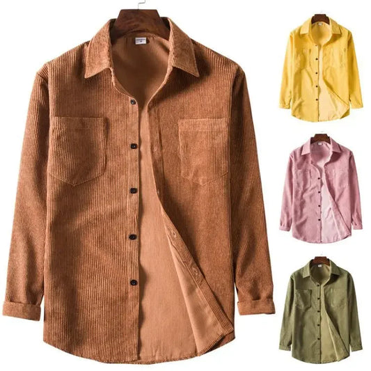 Herren Western Cord Langarm Casual Button Down Hemden