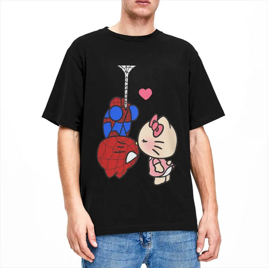 Sanrio Hello Kitty Cartoon Spiderman T-Shirt Paar Reine Baumwolle T-Shirts Sommer
