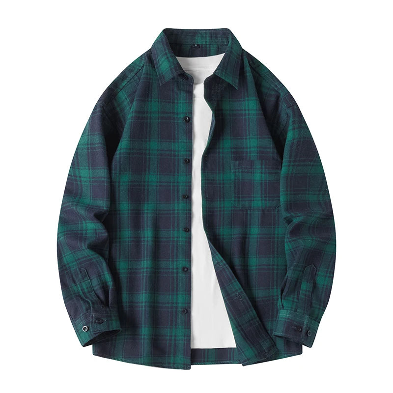 Herbst Langarm Blau Lose Herren Casual Hemd