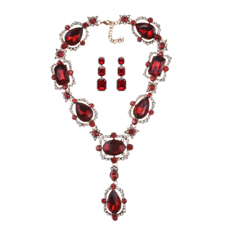 Women Purple Red Green Clear Big Glass Crystal Pendants Necklace